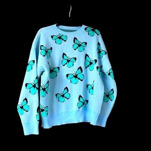 size XL blue sweater with butterflies